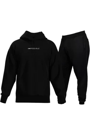Relaxado Conjunto Moletom Blusa De Frio E Calça Moletom Preto Estampa