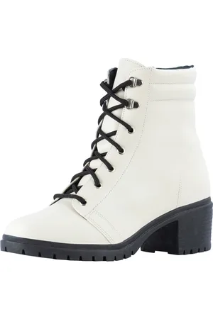 Lumiss Bota Coturno Feminina Tratorada Salto Baixo Grosso Cano Curto Confortável Off White
