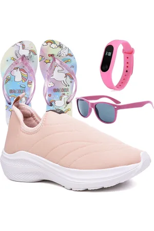 CALCADOS LGHT LIGHT Infantil - Tenis Menina Calce Facil Rosa Nude e Chinelo Óculos e Relógio