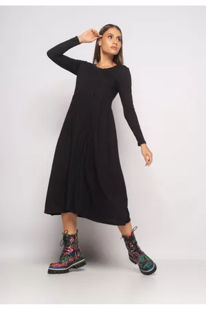 Salvatore Fashion Vestido Midi Manga Longa Com Babado Malha Salvatore
