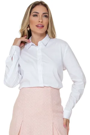 RAIZZIS Camisa Feminina Manga Longa Gola Colarinho com Martingale
