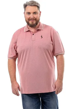 Camisa Polo Plus Size Masculina Lisa com Punho Rosa