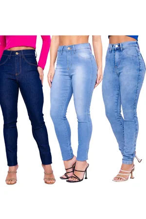 Kit 3 Calças Feminina HNO Jeans Skinny Classic Preta Azul Marinho e Branca