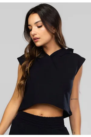 Vicbela Blusa Cropped RB Moda Regata Com Capuz Moletinho Inverno