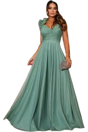 Cia do Vestido Vestido Longo de Festa Micro Tule Detalhe na Alcinha Marjorie Menta