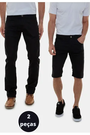 Versatti Kit 2 Peças Calça de Sarja e Bermuda de Sarja Preta Rio