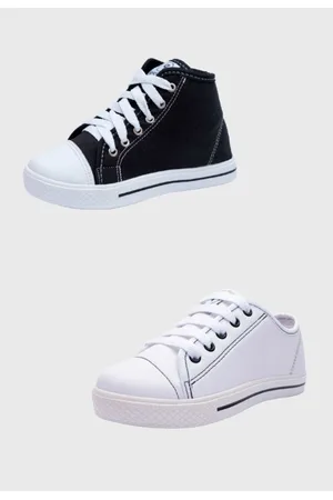 Pópidí Infantil - Kit 2 Tênis Popstar Pópidi Cano Alto Preto e Cano Baixo Branco