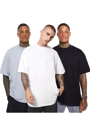 Di Nuevo 3 Camisetas Oversized Gola Alta Preta, Branca e Cinza Algodão Confortável