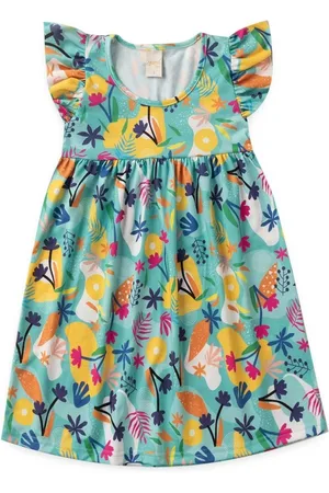 Molekada Infantil - Vestido Menina Com Manga Tropical
