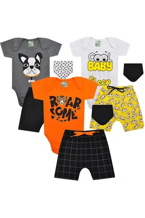 Tiktak Kids Infantil - Kit 3 Body com Babador e Shorts Masculino