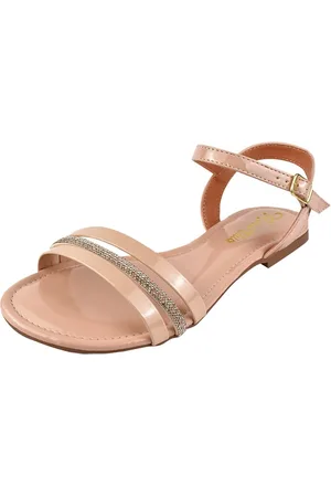 Rosa Chic Calçados Rasteirinha Sandália Feminina Flat Strass Brilho Nude