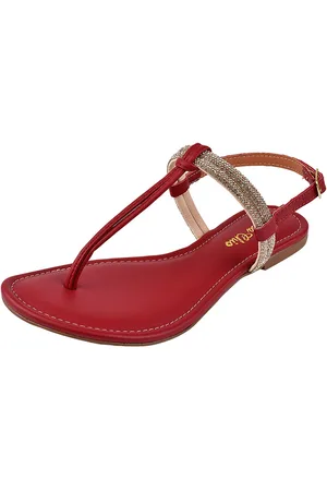 Rosa Chic Calçados Rasteirinha Sandália Feminina Flat Strass Brilho Vermelho
