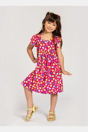 Molekada Infantil - Vestido Menina Com Manga Corações