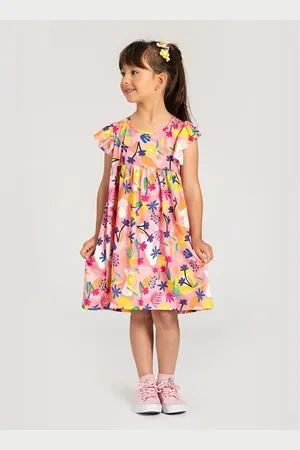 Molekada Infantil - Vestido Menina Com Manga Tropical