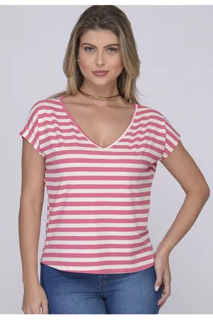 BBonnie Blusa M/C Decote V B’Bonnie Ioná Listra Rosa