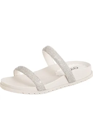 Gigil Sandália Flat Papete Anatômica 2 Tiras Strass Off White