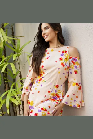 RAIZZIS Vestido Curto Open Shoulder Manga Longa e Mini Babados