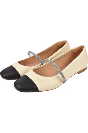 Donatella Shoes Sapatilha Feminina Boneca Bailarina Brilho Bico Quadrado Bicolor Off White Strass
