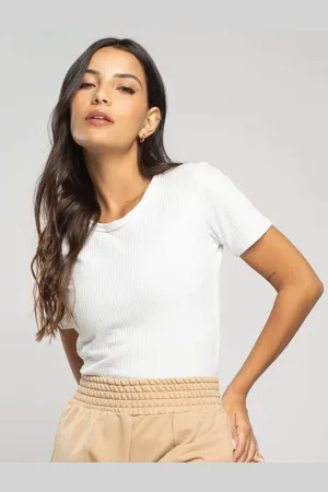Vicbela Blusa Canelada Manga Curta Gola Redonda
