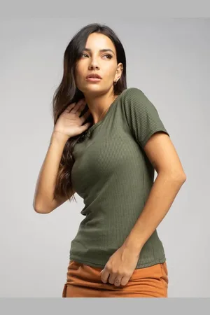 Vicbela Blusa Canelada Manga Curta Gola Redonda