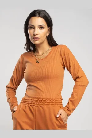Vicbela Blusa Canelada Manga Longa Comprida