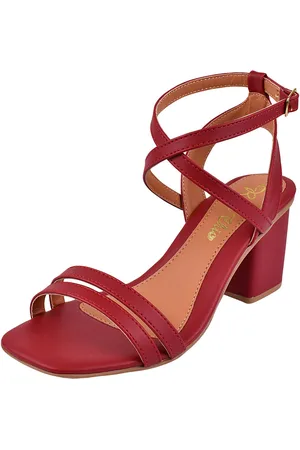 Rosa Chic Calçados Sandália Salto Grosso Salto Alto 7cm Bloco Vermelho