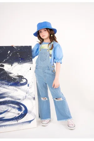 Crawling Infantil - Jardineira Jeans Wide Leg Menina 04 ao 08