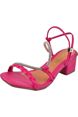 Rosa Chic Calçados Sandália Salto Grosso Salto Alto 7 cm Bloco Quadrado Pink