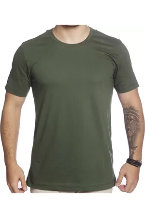 Nine4 Camiseta Masculina Manga Curta Algodão Premium Gola Redonda - Verde Militar
