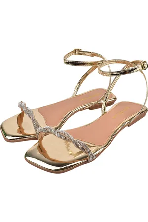 monté Sandália Rasteira Feminina Donatella Shoes Bico Quadrado Rasteirinha Trançada Brilho Strass Camurça Ouro Light
