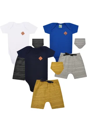 Tiktak Kids Infantil - Kit 3 Body com Babador e Shorts Masculino