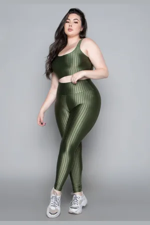 VEKYO Conjunto Plus Size Fitness Top e Calça New Zig Poliamida Alta Compressão 3D