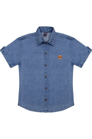 Look Jeans Infantil - Camisa Juvenil Manga Curta Jeans