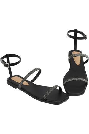 Vianza Rasteira Sandália Papete com Amarração Strass Preto