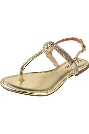 Rosa Chic Calçados Rasteirinha Sandália Feminina Flat Strass Brilho Dourado