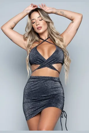 Bella Fiore Modas Conjunto Lurex Biquíni Top 3 Amarrações E Calcinha Asa Delta E Saia Saída De Praia