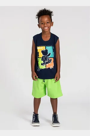 Molekada Infantil - Conjunto Curto Menino Regata e Bermuda Urso Skatista