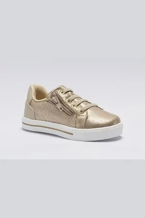 Pequito Infantil - Tênis Menina Casual Acetinado Calce Fácil Zíper Dourado