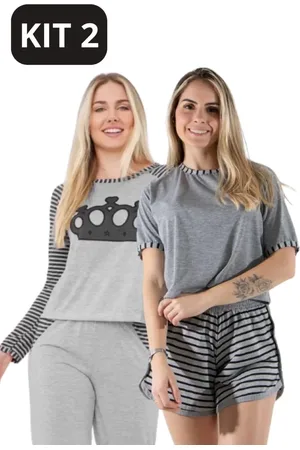 Diluxo Pijama Feminino Curto e Longo KIT 2 UNIDADES Verão e Inverno Preto