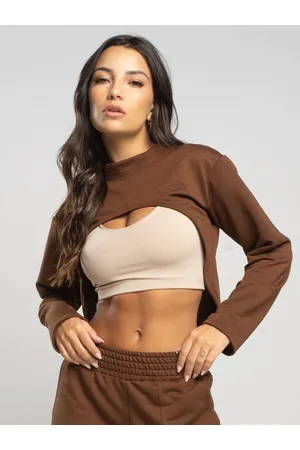 Vicbela Blusa Super Cropped RB Moda Manga Longa Moletinho Inverno