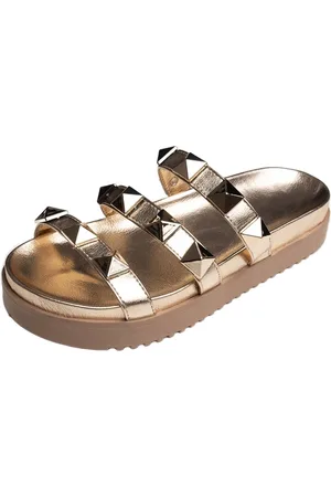 KUENTO SHOES Papete Rasteira Sandalia Ouro Light Piramide Sola Alta