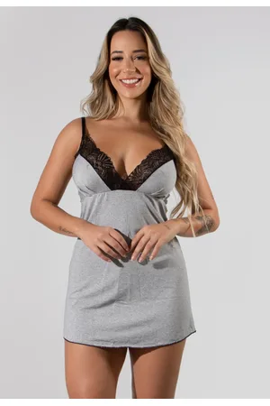 4 Estações Camisola Feminina Lisa com Renda Sem Bojo Julia