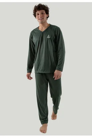 Linha Noite Pijama Longo Masculino Inverno Malha Escuro