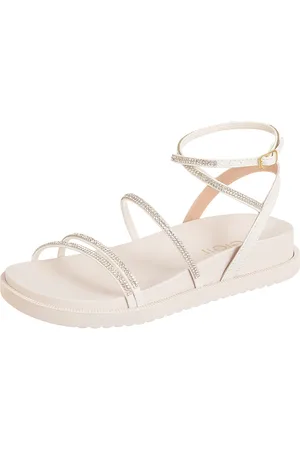 Gigil Sandália Papete Flat Strass Brilho Off White