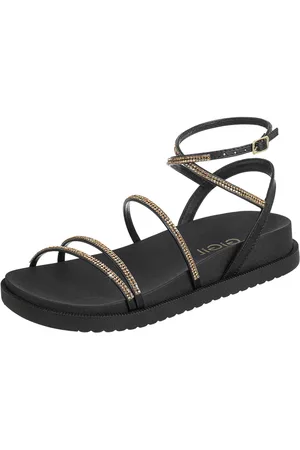 Gigil Sandália Papete Flat Strass Brilho Preta