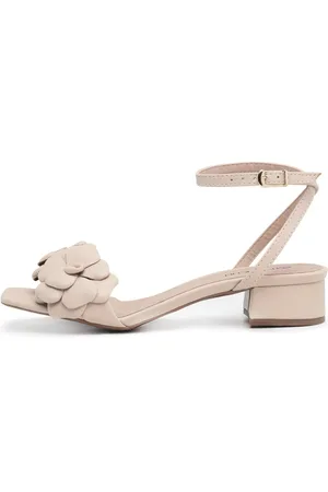 LeRUCHEL Sandália Bico Quadrado Flor Salto Baixo Sisal
