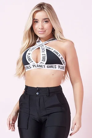 Planet Girls Top Malha Alças Estampas Com Logo