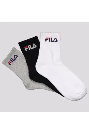Fila Kit Meia 3 Pares Cano Médio Cinza Branca e Preta