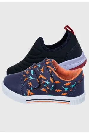 Kidstep Infantil - Kit 2 Pares de Tênis Masculino Dinossauro e Calce Facil Bordado