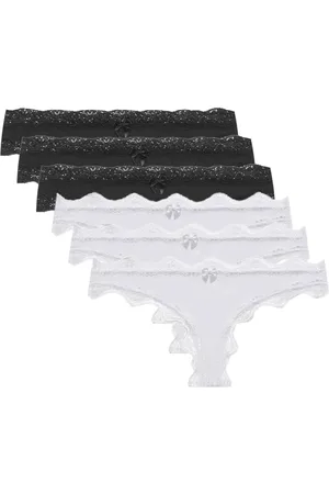 LOUNGERIE Kit 6 Calcinhas Fio Dental Microfibra Renda Pop Colors Preto/Branco